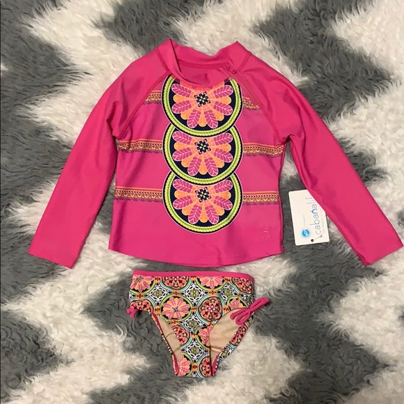 NWT Cabana Life Girls SPF 50+ 2pc Rashguard Set - Picture 2 of 2